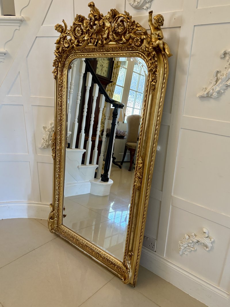 Outstanding Quality Antique Edwardian Carved Gilded Frame Wall Mirror - Image 3
